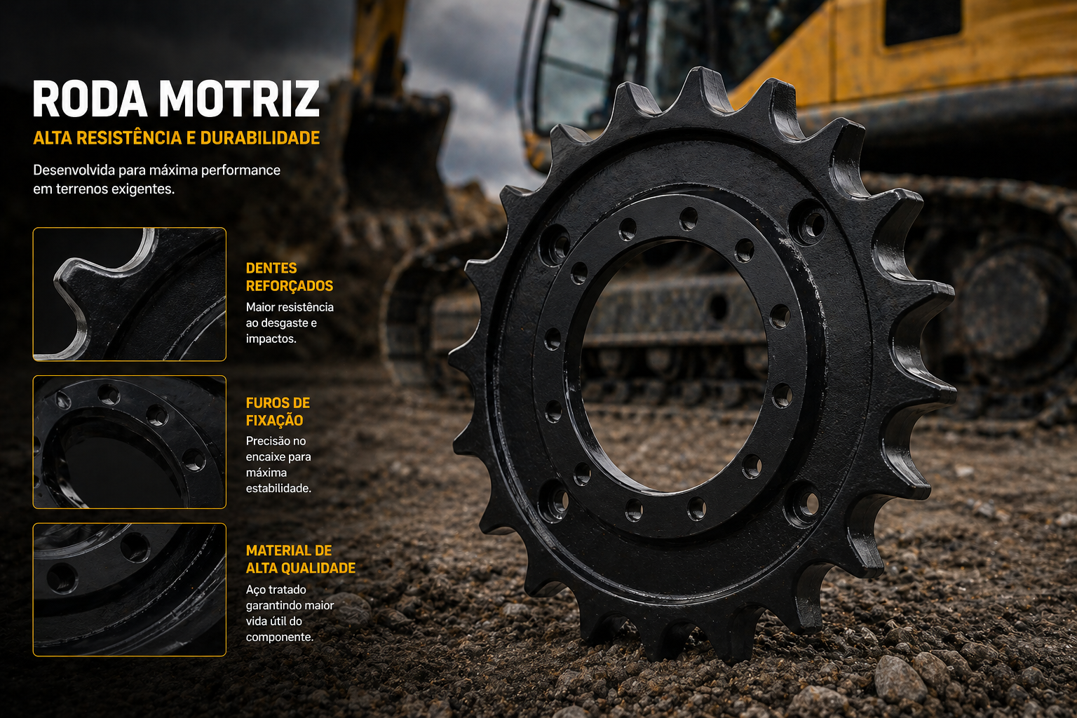 Roda motriz de alta resistência e durabilidade